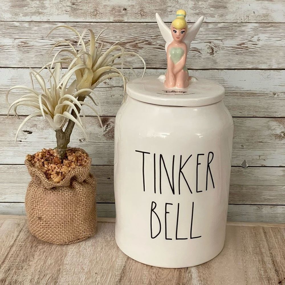 NWT Gorgeous 3D Rae Dunn Disney Canister White Ceramic Tinkerbell Tinker Bell